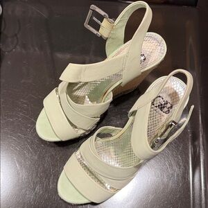 Gianni Bini Light Green Wedge Sandals